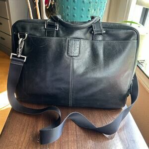 Boconi Tyler Tumbled Zipster Black Leather Messenger Bag Briefcase